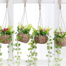 JOART 仿真愛之蔓垂墜編織籃 (果實款) 4入, 粉色+紅色+綠色+紫色, 1組