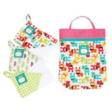 Coney Island 男童拼接圖案印花掛繩毛巾組 3入+防水手提袋 F款, 鱷魚款+小鹿款+綠色格紋款, 1組