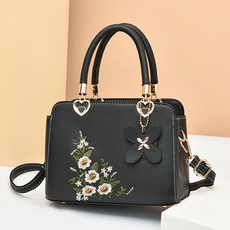 Mubea 女用方形刺繡斜背/肩揹包 WB022, 黑色