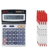 모나미 계산기 MC-152 + 153 스틱 볼펜 0.7mm 12p, 그레이(계산기), 레드(볼펜), 1세트