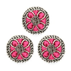 織帶絎縫緞面編織鈕扣 18mm, 3個, 黑鎳粉紅色