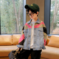 Orendamom 男童三色肩袖淺藍牛仔夾克