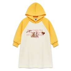 골든래빗 여아용 곰돌레터링 후드 원피스