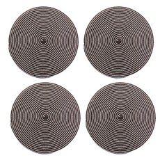 條紋圓形年輪餐墊 隔熱墊 杯墊 4入, 棕色, 4個