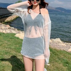富家姐姐風透視三件式高腰比基尼套裝, 黑色與白色