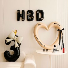 피앤비유니티 HBD 하트앤숫자 파티 풍선세트, 04 베이지블랙 숫자3, 1세트