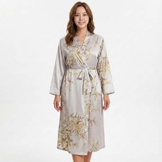 2Estar 女性花卉圖案絲滑長版浴袍