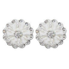 高級水鑽寶石鈕扣 粉彩絲帶 25mm, 2個, 鎳白色