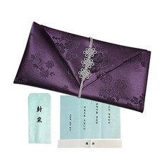 現金禮金袋袋型結繩包袱+高級紅包袋, 深紫色, 1張