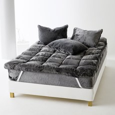 La Pomme Nuage 長毛超細纖維吸濕發熱鬆緊帶床墊 + 收納袋組合, 深灰色