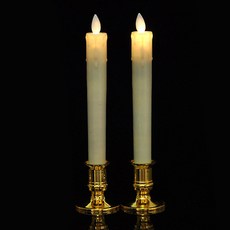 플레먼트 촛농 흐르는 LED 양초 2p + 촛대 2p 세트, 아이보리 + 골드