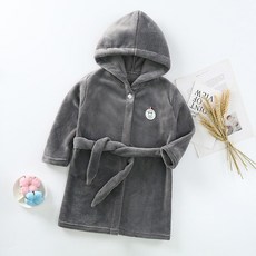 兒童微笑圖案連帽浴袍, 灰色, 1入