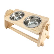 SUPER PET DOG-I 寵物可木質餐具+不銹鋼碗2入組, 混色, 1組