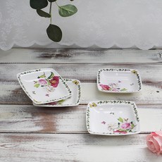 Royal Essex 大玫瑰骨瓷正方形盤 4入, 混合色, 4個