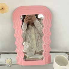 HEILUMI 波浪水波紋鏡子 化妝台室內裝飾感性桌鏡, 粉紅色