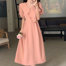 MarketA 女款不對稱雙釦連身裙 含大尺碼, 粉紅色