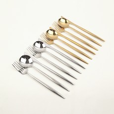 몽블랑 로얄 디아망 4인 양식 커트러리 세트, 실버, 골드, 1세트, 디너나이프 2종 x 2p + 디너스푼 2종 x 2p + 디너포크 2종 x 2p