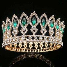 Estella 新款圓形皇冠奢華串珠亮點自助婚紗頭飾 XXX001, 金綠色, 1個