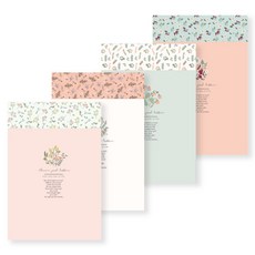 TOCTOC 花朵愛心便條信紙4款組, 嬰兒粉, 白色, 薄荷綠, 柑橘色, 1套