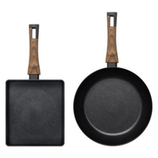 Silvat Carino鍋具2件組 IH電磁爐適用, 玉子燒鍋24cm + 平底鍋28cm, 黑色, 1組