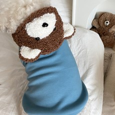 bydamsoomi 狗狗毛絨熊刷毛連帽T恤, 藍色, 1個