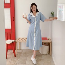 이블렛 빅사이즈 듀엘브 카라 배색 원피스