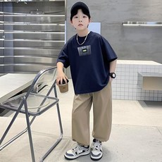 스타빈 아동용 레터링 반팔 티셔츠 + 조거 팬츠 세트