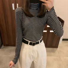 에어 여성용 스트라이프 폴라 긴팔티