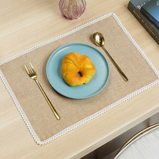 Daparang 蕾絲刺繡方形亞麻風格餐墊 HJ1472