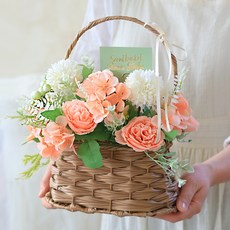 Scent Basket 人造花 春日花園 絲綢花 花籃, 珊瑚色, 1個