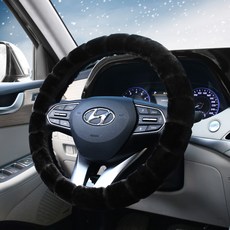 XFIT 保暖超細纖維圓形狐狸絨冬季方向盤套, 黑色