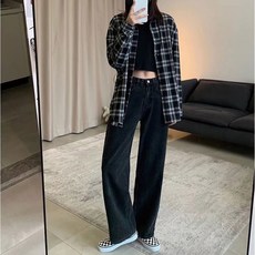 Elsso 女款長版寬管丹寧牛仔褲