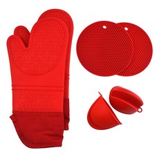 防燙手套6件套裝, 1組, 紅色