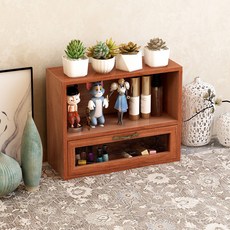 순잠 빈티지 우드 미니 2단 장식장 서랍형, 브라운