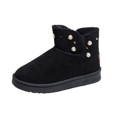 여성용 진주 찡 데일리 드레스업 스웨이드 미들 앵클 어그 털부츠