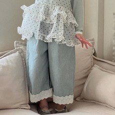 BabyMax 蕾絲捲邊牛仔褲