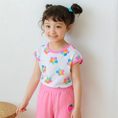 Lala Amang 女童款彩虹笑臉花朵圖案短袖T恤