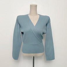 Planday 柔美修身V領交叉設計坑條針織衫