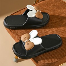 홈플로우 토끼 귀를 한 리본 실내 슬리퍼, 블랙, 1개