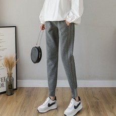 Ofree 孕婦純棉細坑條刷毛束口褲