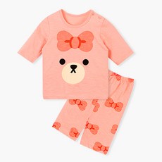 unifriend 童款30支棉蝴蝶結小熊印花7分袖居家服套裝