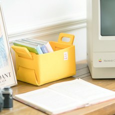 가쯔 접이식 펠트 수납 바구니, 옐로우, 1개