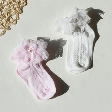 童款蕾絲邊蝴蝶結素色襪子 2雙入