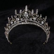 파티용품 헤어 액서사리 웨딩 라인 석 머리띠 드레스 크라운, 골드, 1개