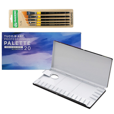 TUCO.B 高級鋁製美術調色盤+筆刷 5件組, 1組, 20格