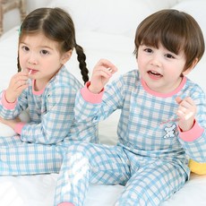 bonumam 兒童花朵小狗格紋九分提花家居服上衣褲子套裝