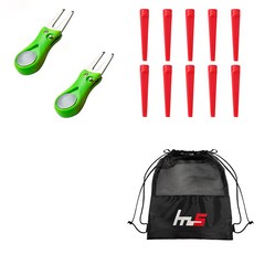 NAYASTYLE 高爾夫果嶺叉修補器 2p + 塑膠高爾夫長球釘 10p + 收納袋套組 GFYP-38-4+185-5PU, 混色