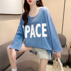 印花V領寬鬆長版短袖上衣