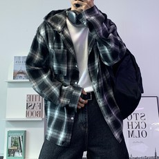 Conpiar 日常寬鬆版蘇格蘭格紋連帽格紋襯衫 TC6312