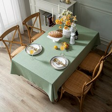 滾動現代棉麻桌布, 煙綠色, 座位 8 (130 x 220 厘米)